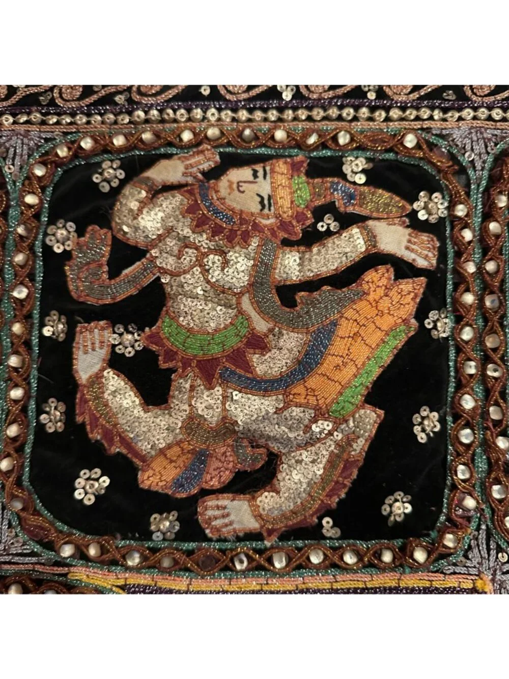 Indian Thai Zodiac Tapestry Vintage Zodiac Wall Decor Sequin Hand Embroidered